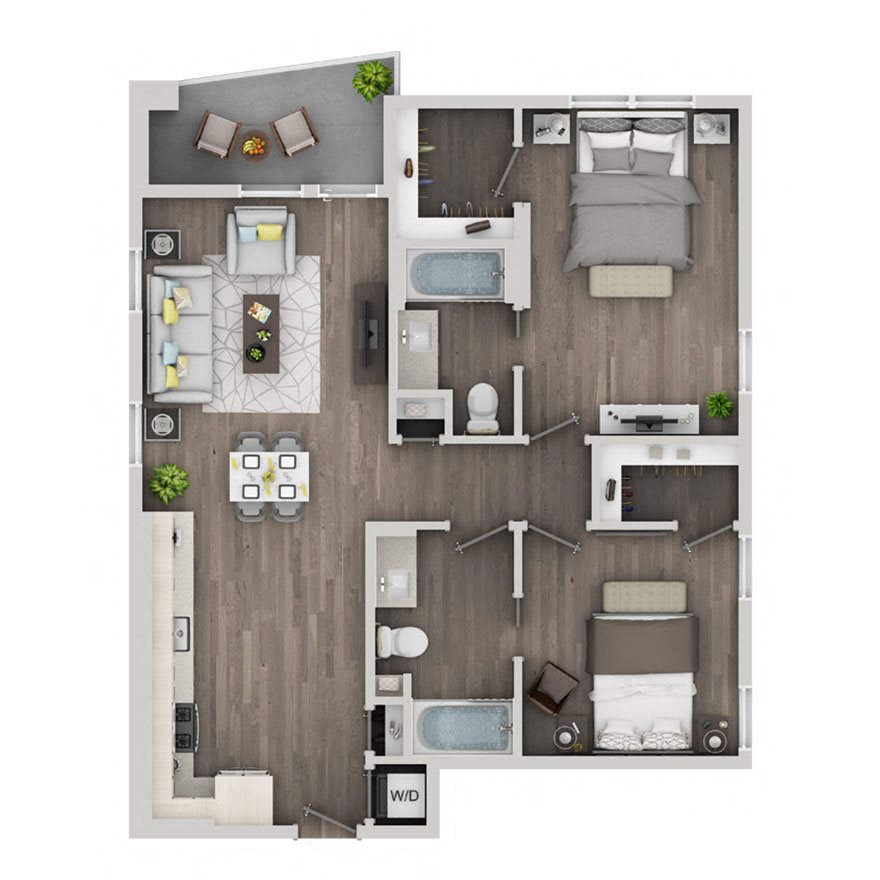 Two bedroom floor plan at nVe at Fairfax